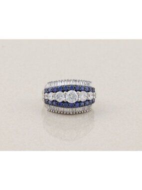 Sterling Silver Large Bold Sparkly White & Blue CZ Band Ring Size 10 1/4